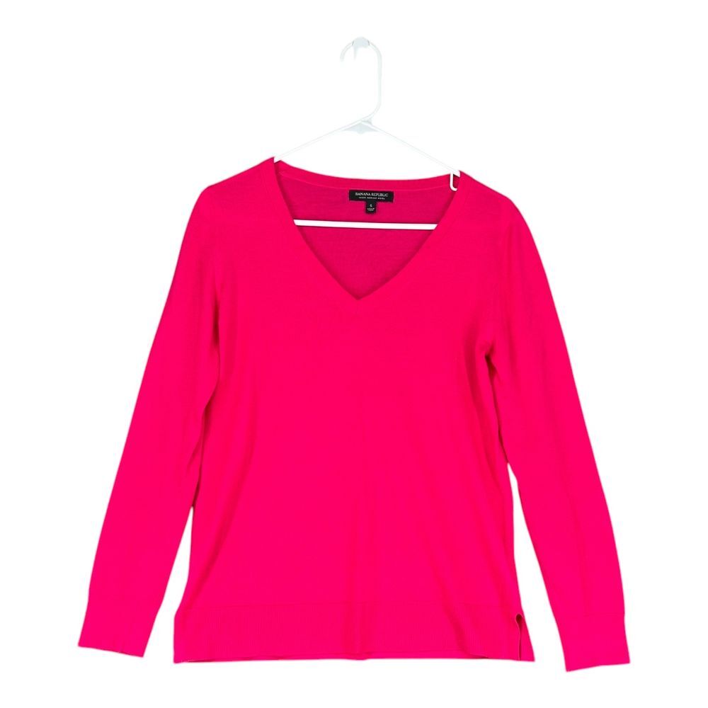Banana Republic Women's S Small Pink V Neck Pullover Sweater 100% Merino Wool